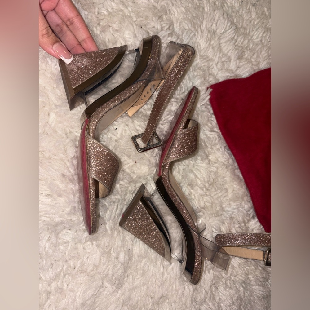 Christian Louboutin Glitter Strap Heels in Nude